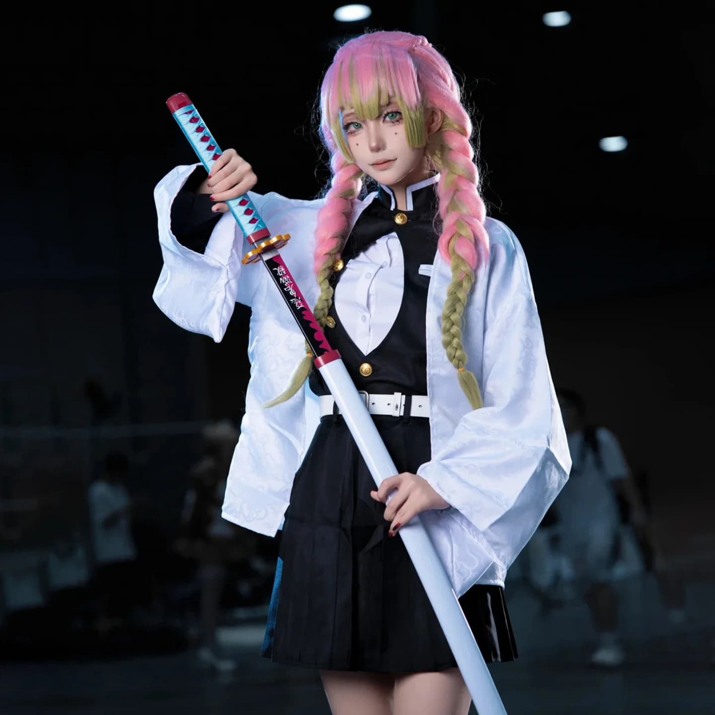 Costume Cosplay Anime Kanroji Mitsuri, Kimono Haori, Vestito, Parrucca, Abbigliamento per Halloween, per Adulti e Bambini, Uniforme