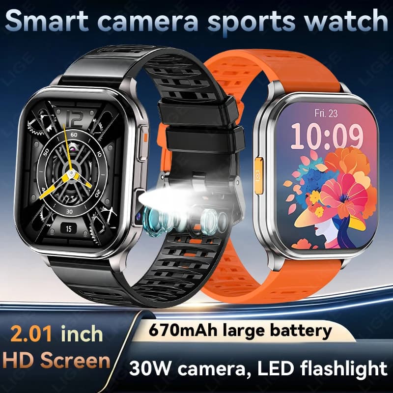 LIGE 2026 New 670mAh Smart Camare Watch Take Photos And Videos Play Music Man Watch Flashlight BT Call Waterproof Men Smartwatch