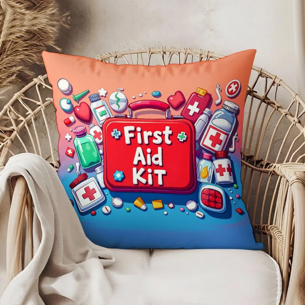 Square Throw Pillow Orange And Blue Gradient First Aid Kit Medical Supplies Print Living Room Sofa Bedroom Decor