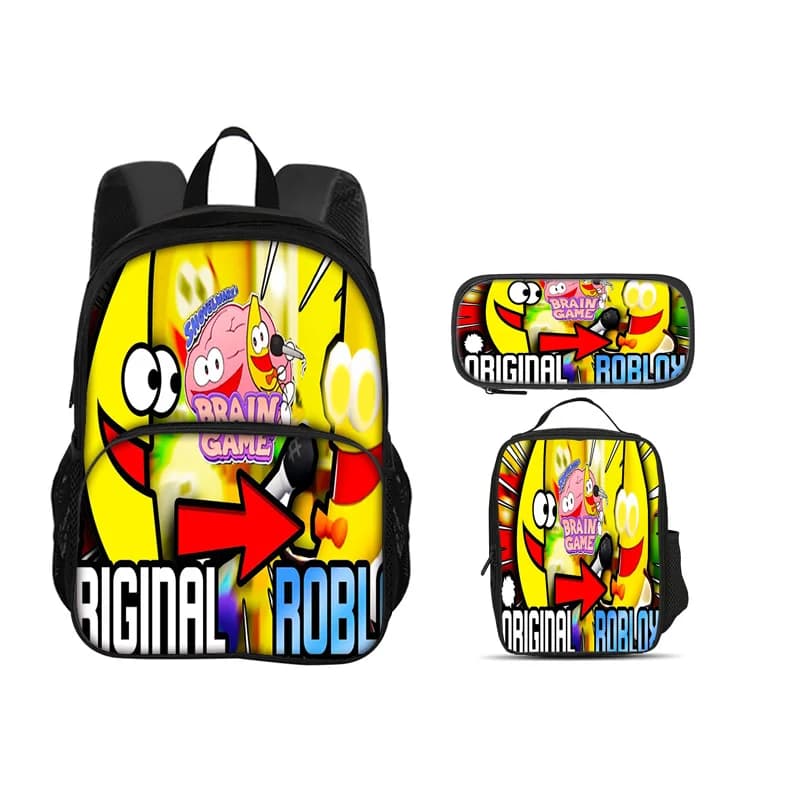 School Bag 3 Pcs set with Front Pocket Backpack Shovelware Brain Game Set with Thermal Insulated Lunch Tote Purse Pencil Case