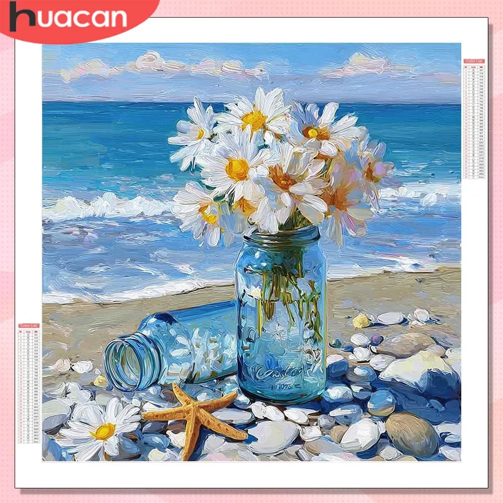 HUACAN Kit Pittura Diamante Fiore Margherita, Mosaico Diamantato, Arte Murale Fatta a Mano per Decorazione Casa e Spiaggia
