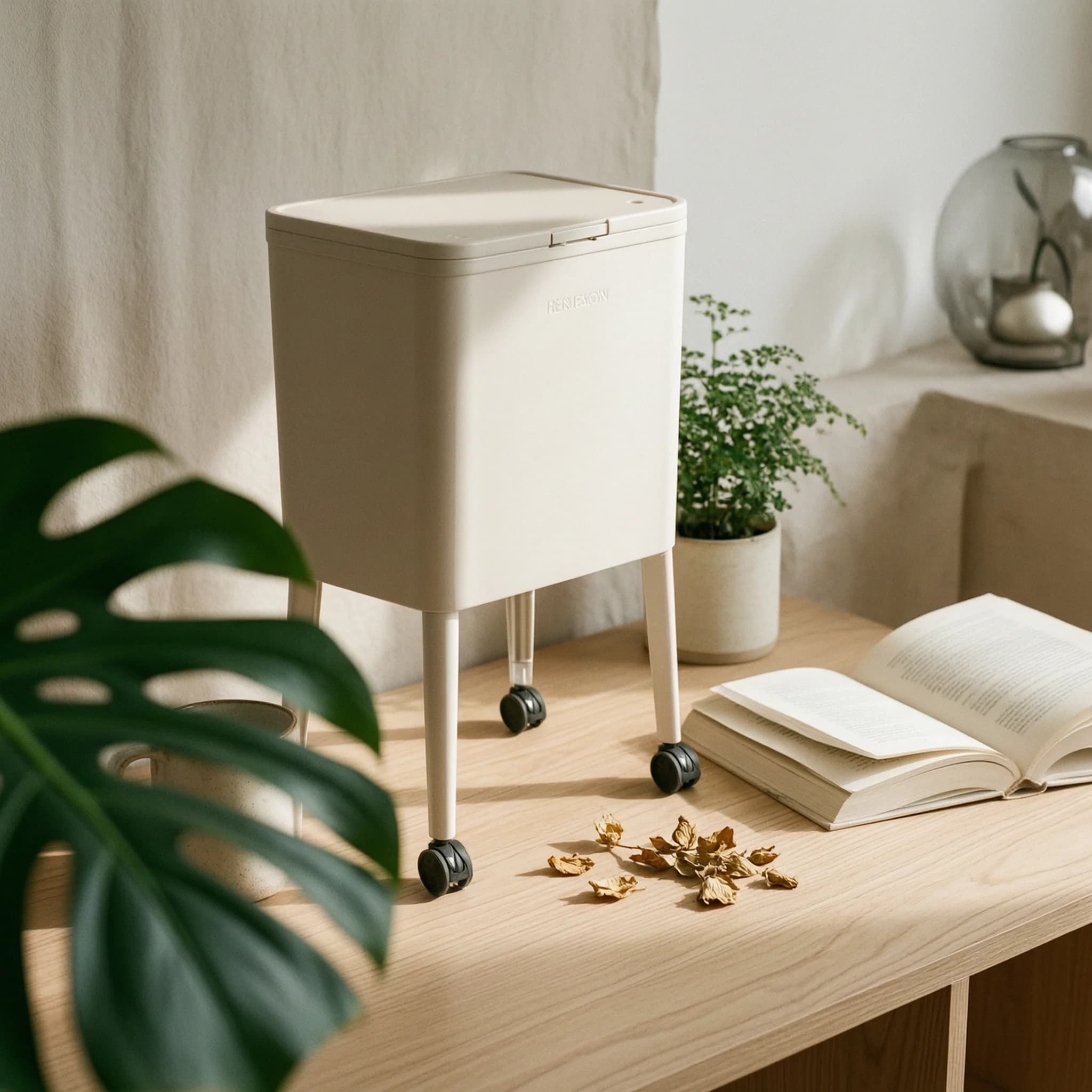 Carry Handle Rolling Trash Bin Raised Design Swivel Casters Household Storage Floor-Standing Trash Can