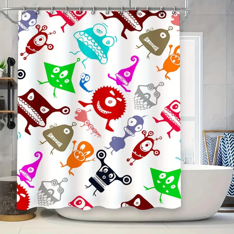 Tenda da doccia Stravagante Monsters Stampa in tessuto colorato per l'arredamento del bagno – Tessili per la casa moderni dal design artistico"