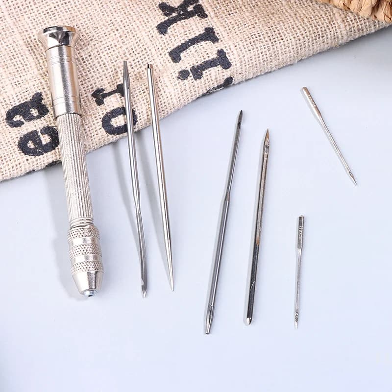 [YU] Kit di riparazione punteruolo per cucire in pelle Aghi per punzonatura sostituibili con manico per punteruolo per scarpe Cuciture artigianali in pelle fai-da-te