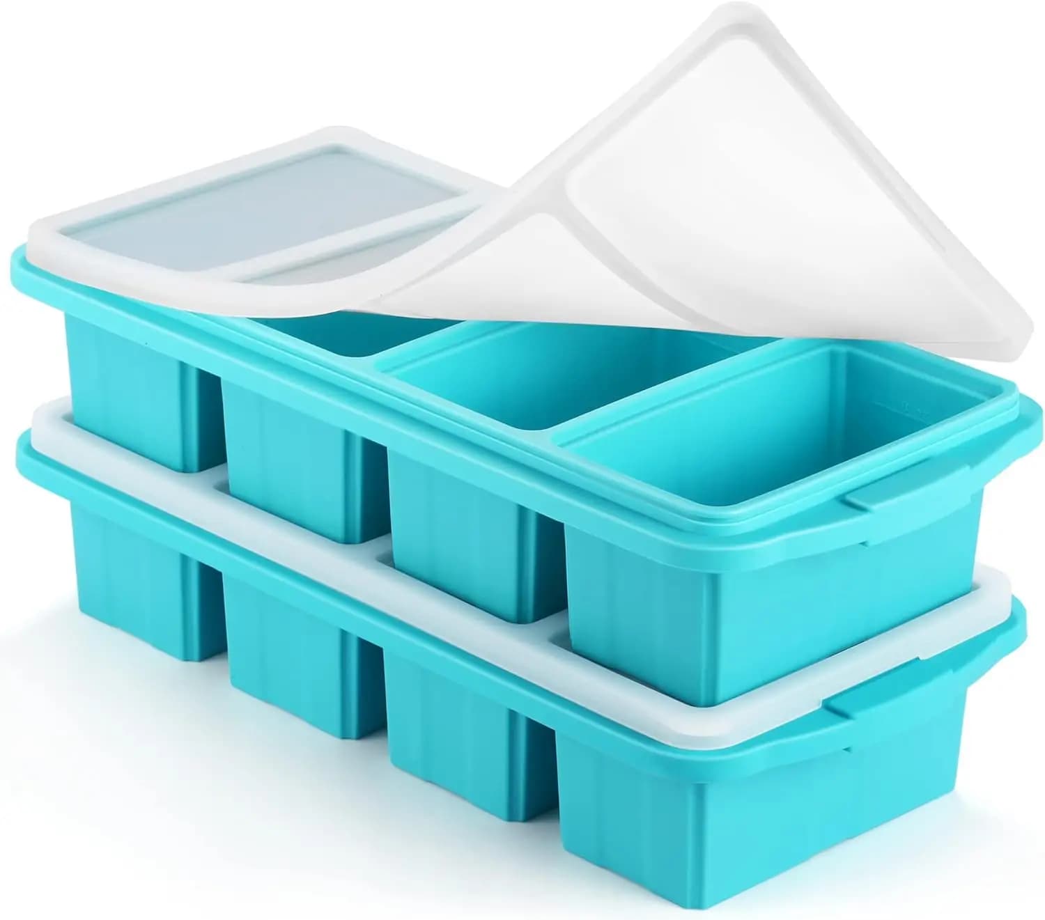 Vassoio congelato in silicone a 4 griglie con coperchio Contenitore per stampi per alimenti congelati in silicone Vassoio per cubetti di ghiaccio grande Utensile da cucina riutilizzabile