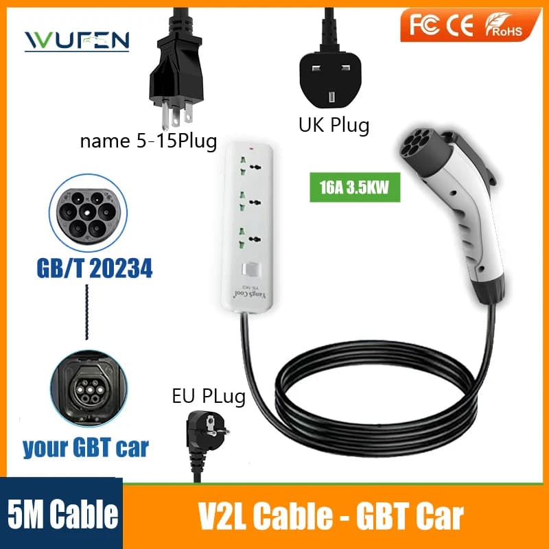 WUFEN GBT UK EU US 5-15 socket V2L cable adapter BYD outdoor charging station use requires support for V2L car function