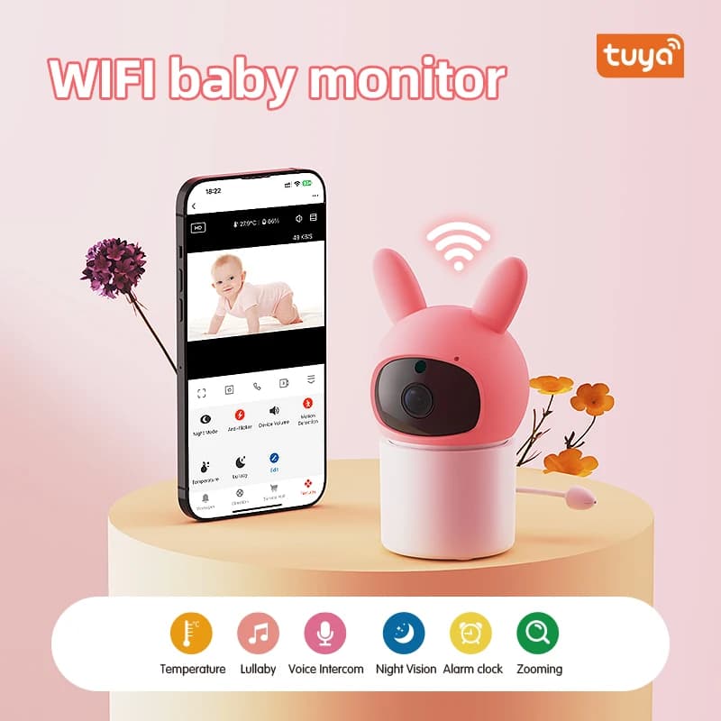 Danmini 1080P HD Baby Monitor Tuya APP Wifi Telecomando 2 milioni di pixel 120 ° Telecamera grandangolare con visione notturna a infrarossi