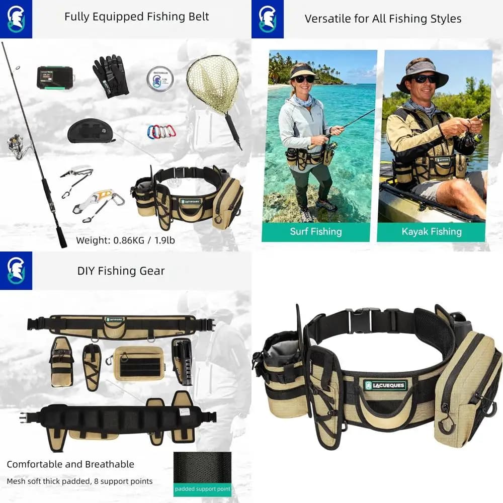 Water Surfcasting Fishing Kit Salad with Candle, Pinze, Bag Equipment, Bottle, Adjustable 32-61 Inches (Beige)