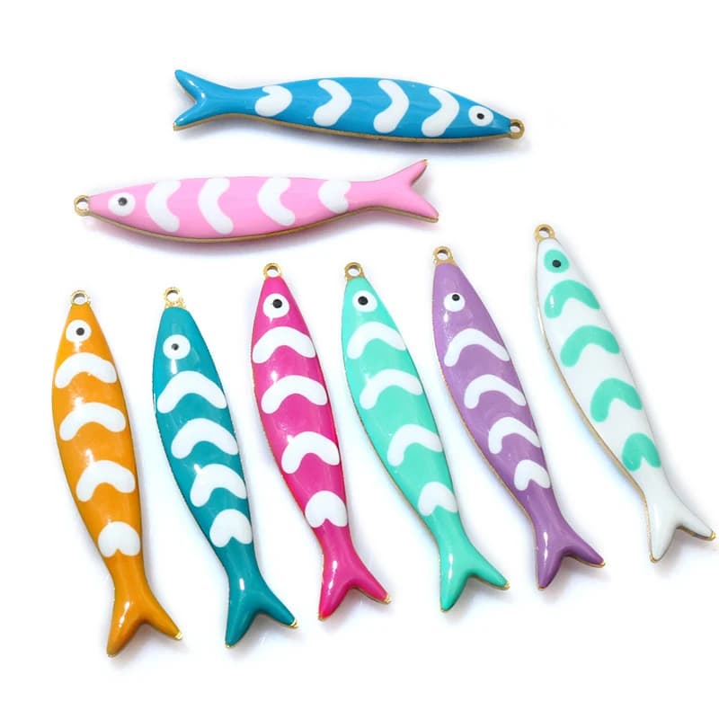 10 pz 40x8mm in acciaio inox smalto pesce Charms ciondolo gioielli fai da te che fanno accessori risultati per collana orecchini bracciali