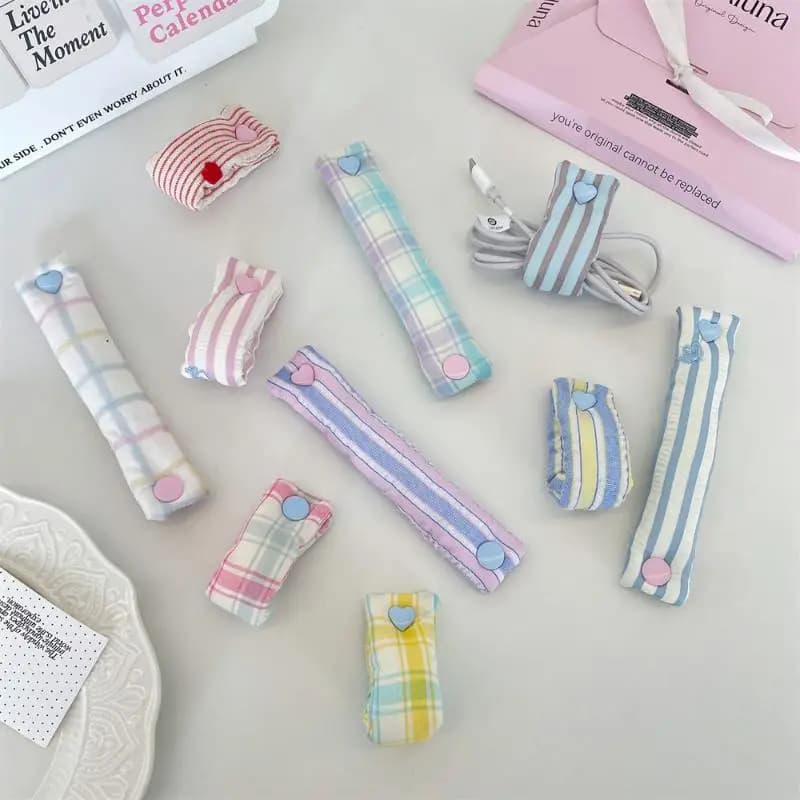 New Cute Fabric Data Cable Organizer Cord Fixer Headphone Line Snap Tie Charging Cable Storage Accessories