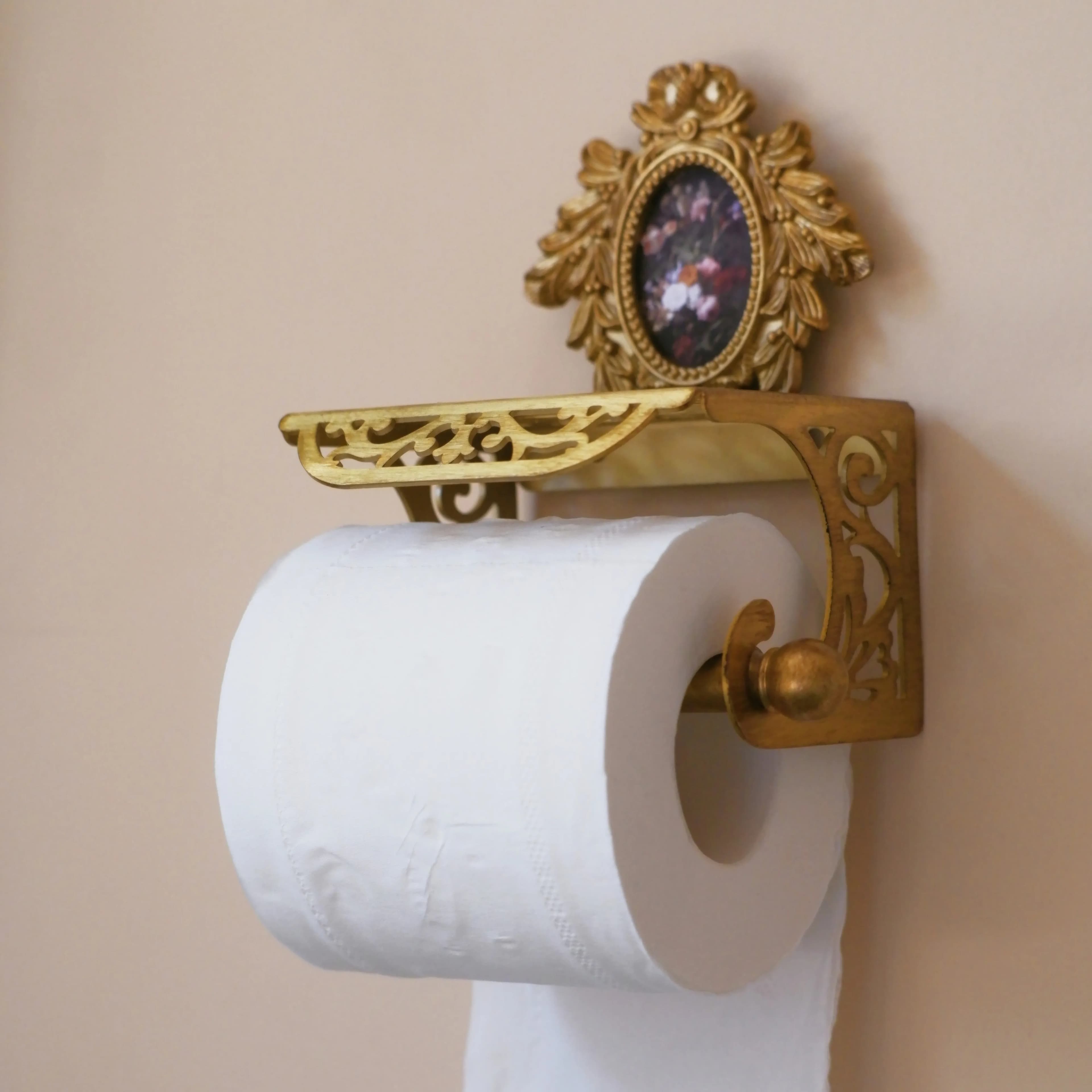 Portarotolo da parete in ottone stile medievale francese, decorativo, per carta igienica, da appendere a parete