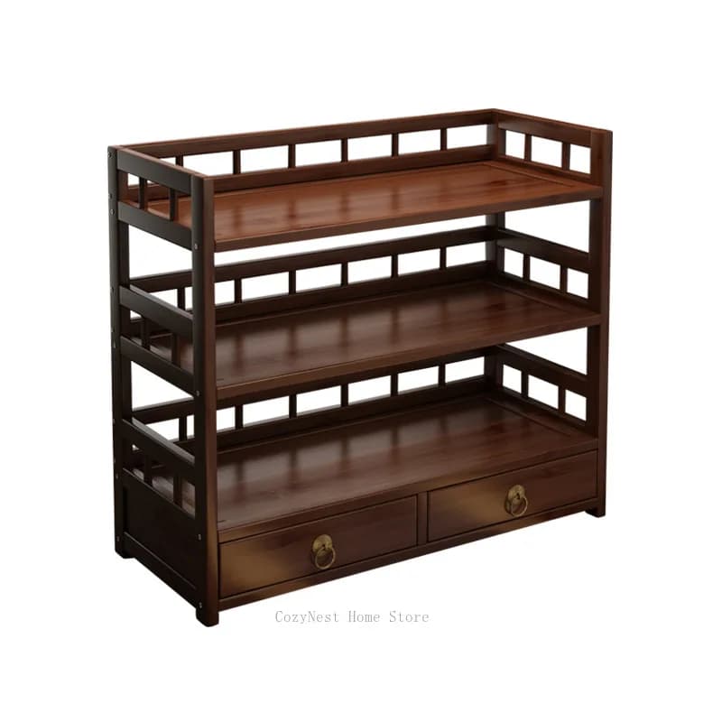 Miniature Chinese Style Tea Display Shelf, Multi-Functional Curio Stand for Teacups & Teapots, Desktop Organizer