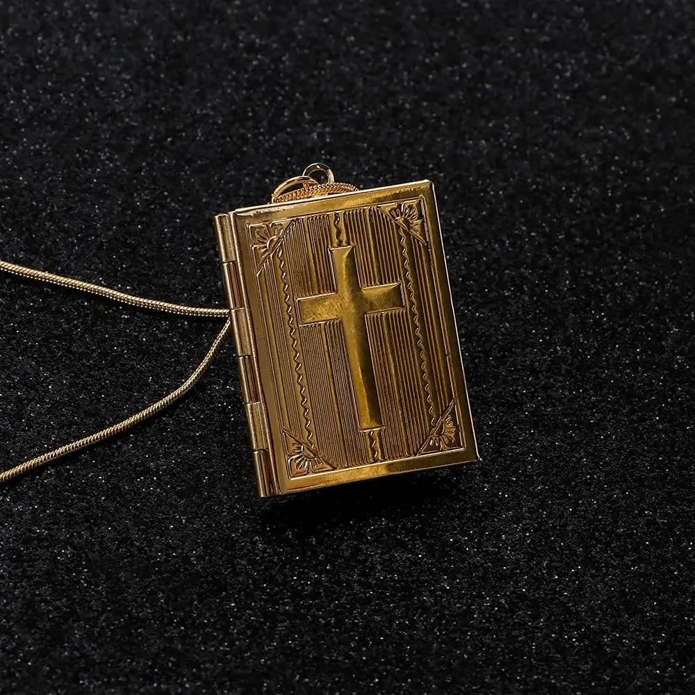 Ciondolo a Croce con Scatola Biblica, Cornice Portafoto Cristiana da Donna, Collana con Catena, Accessori di Abbigliamento