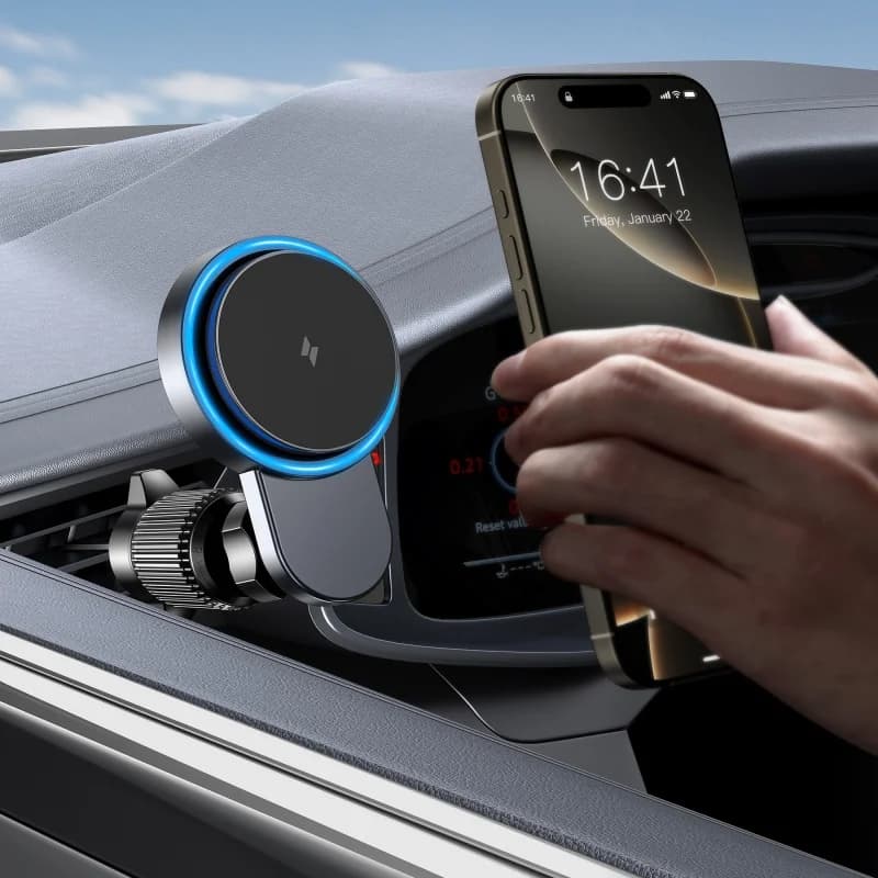 Supporto magnetico per caricabatteria da auto wireless con ventola di raffreddamento, supporto di ricarica rapido wireless Mag-Safe, supporto per sfiato con gancio in acciaio resistente, Wirel