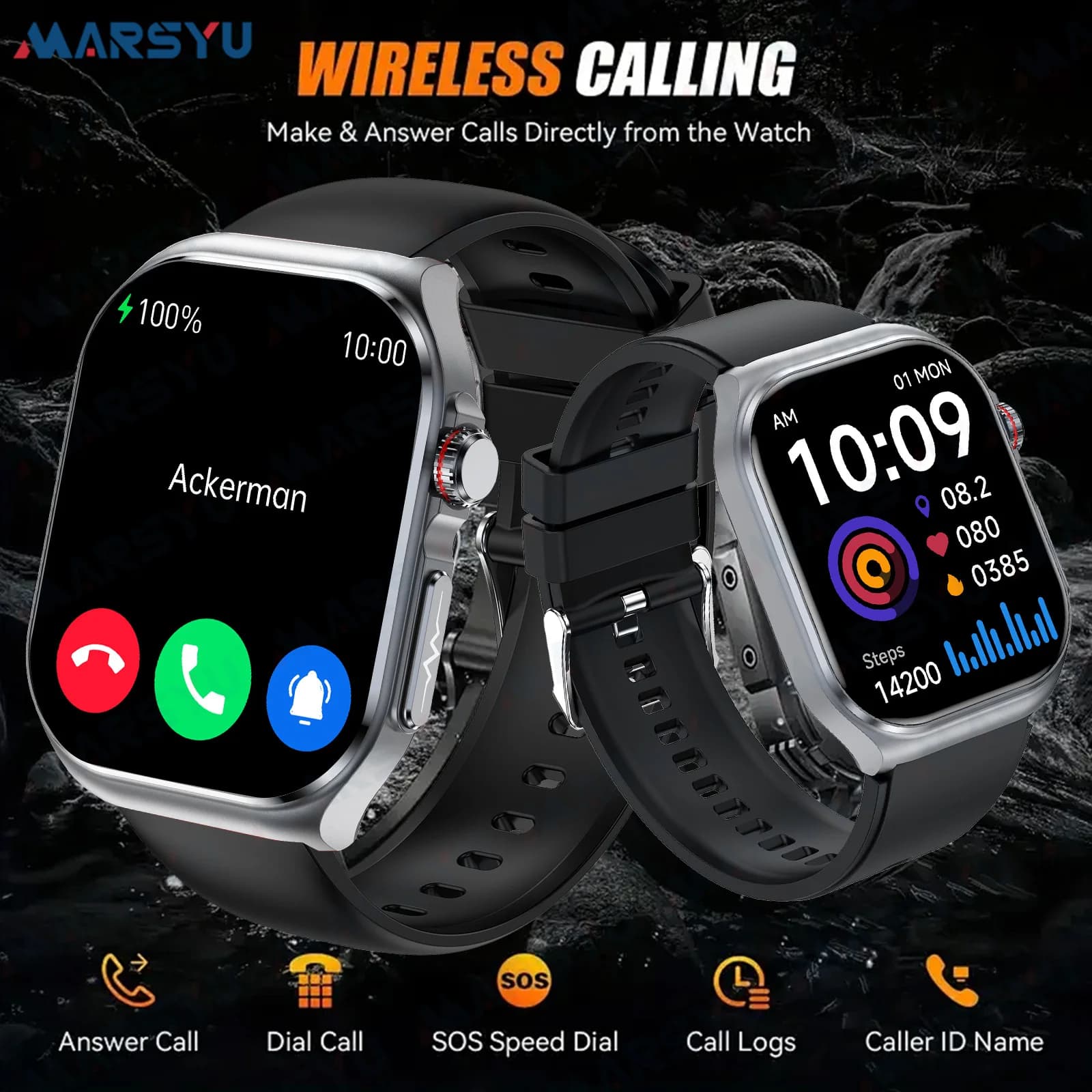 Smartwatch Marsyu AMOLED per Uomo con ECG+PPG, HRV, Composizione Sanguigna, Chiamate Bluetooth, Tracker Fitness per Donne e Sport