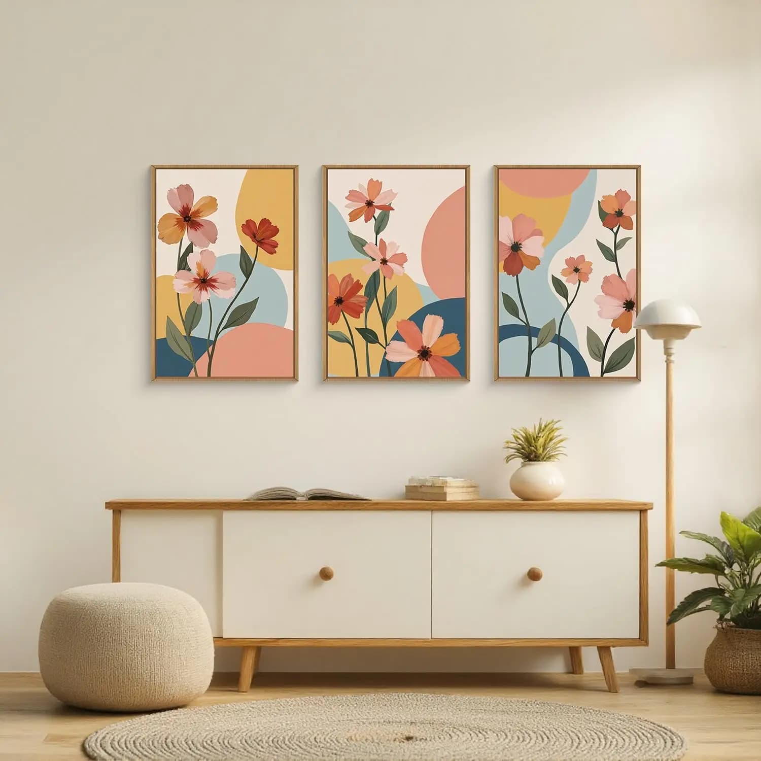3pcs/set frameless Canvas Painting /Set Bohemian Flower Canvas Wall Art Colorful Wildflower Pictures Watercolor Daisies Orange P
