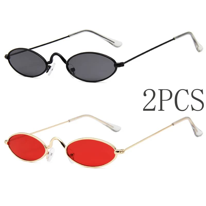 2 pezzi occhiali da sole ovali in metallo con montatura piccola donna uomo occhiali da sole di lusso moda colorata pesca guida occhiali maschili femminili UV400