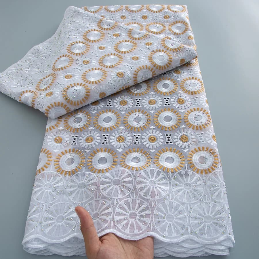 2026 Nigerian Swiss Voile Lace Fabric 5Y High Quality Embroidered African Cotton Lace Fabric for Women's Dresses Sewing Material