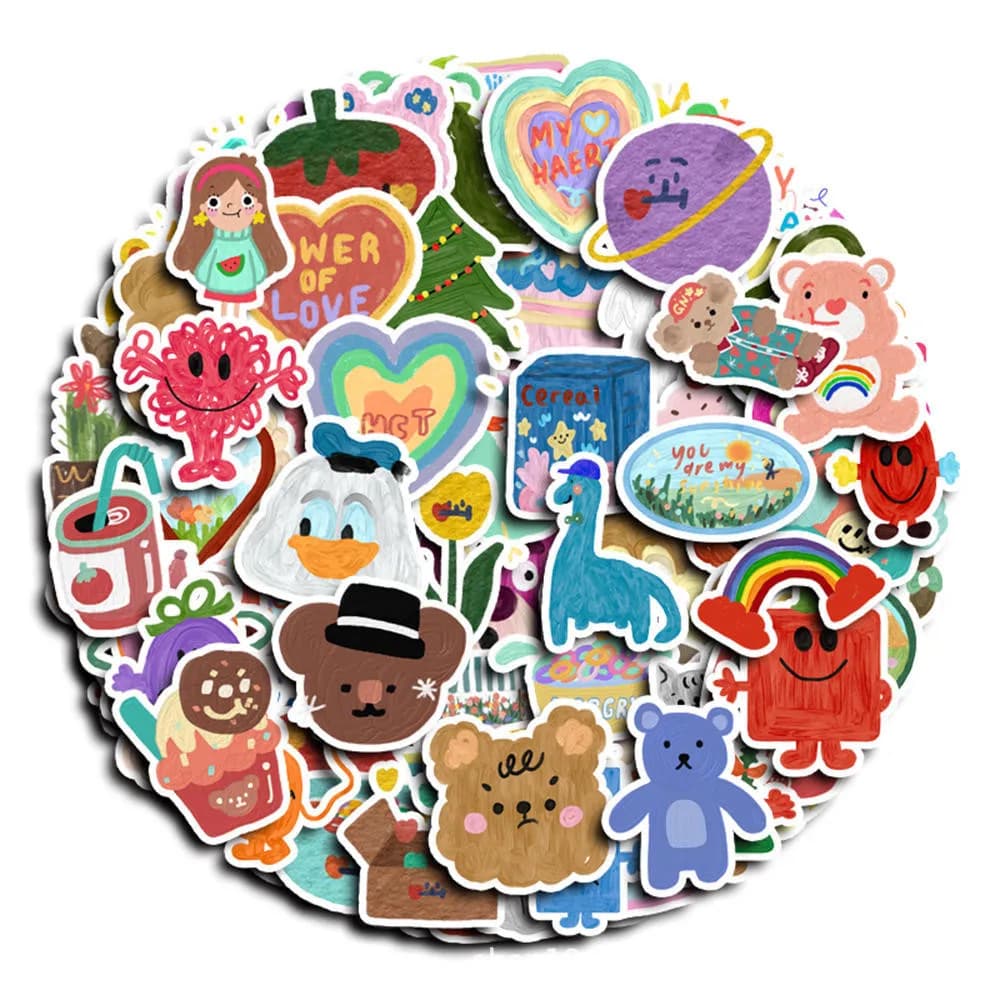 100PCS Korean Cute Original Oil Paintings Ins Style Graffiti Stickers for Bicycle Hand Account Pencil Case Decals LanLanStickers