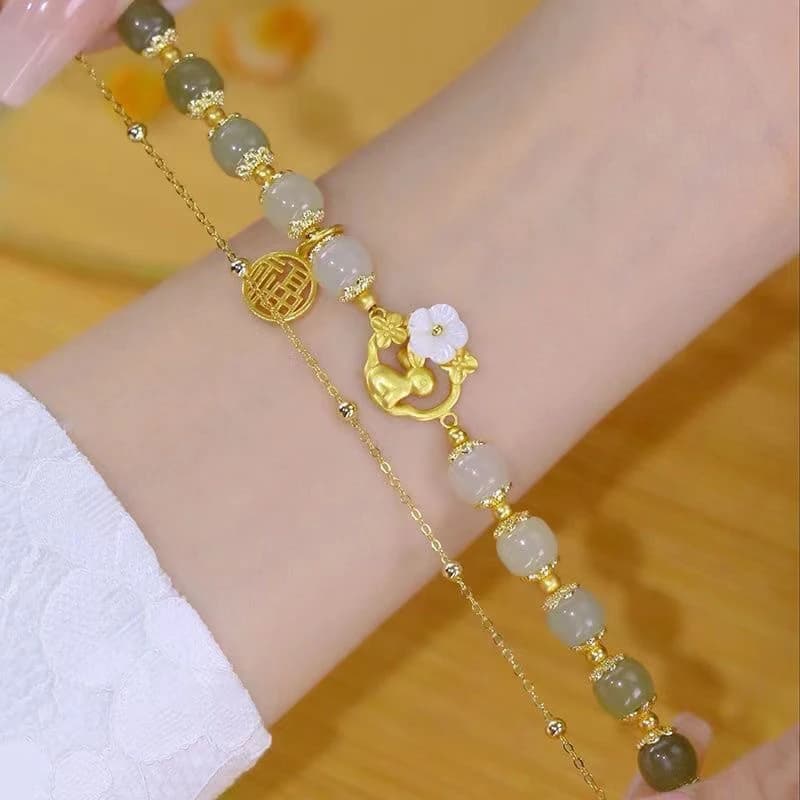 Semplice imitazione giada gioielli di moda fiore di coniglio braccialetto fortunato luce di lusso alla moda dolce braccialetto catena a mano per le donne ragazza
