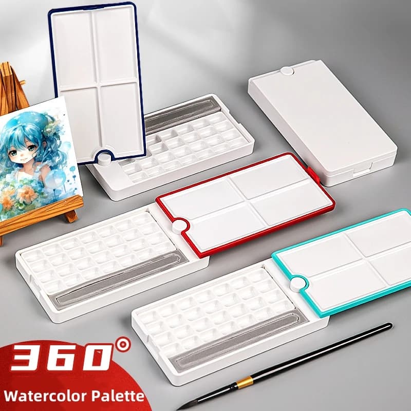 Watercolor Empty Palette 360° Roating Pigment Moisturising Plastic Acrylic Paint Case Travel Portable Painting Paint Tray Box