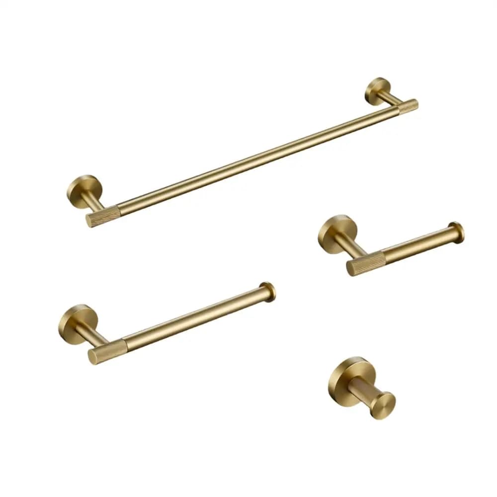Set di Accessori per Bagno in Ottone Zigrinato: Portasciugamani, Anello Portasciugamani, Gancio per Accappatoio, Porta Carta Igienica, Scopino WC, Oro 45cm, Personalizzabile