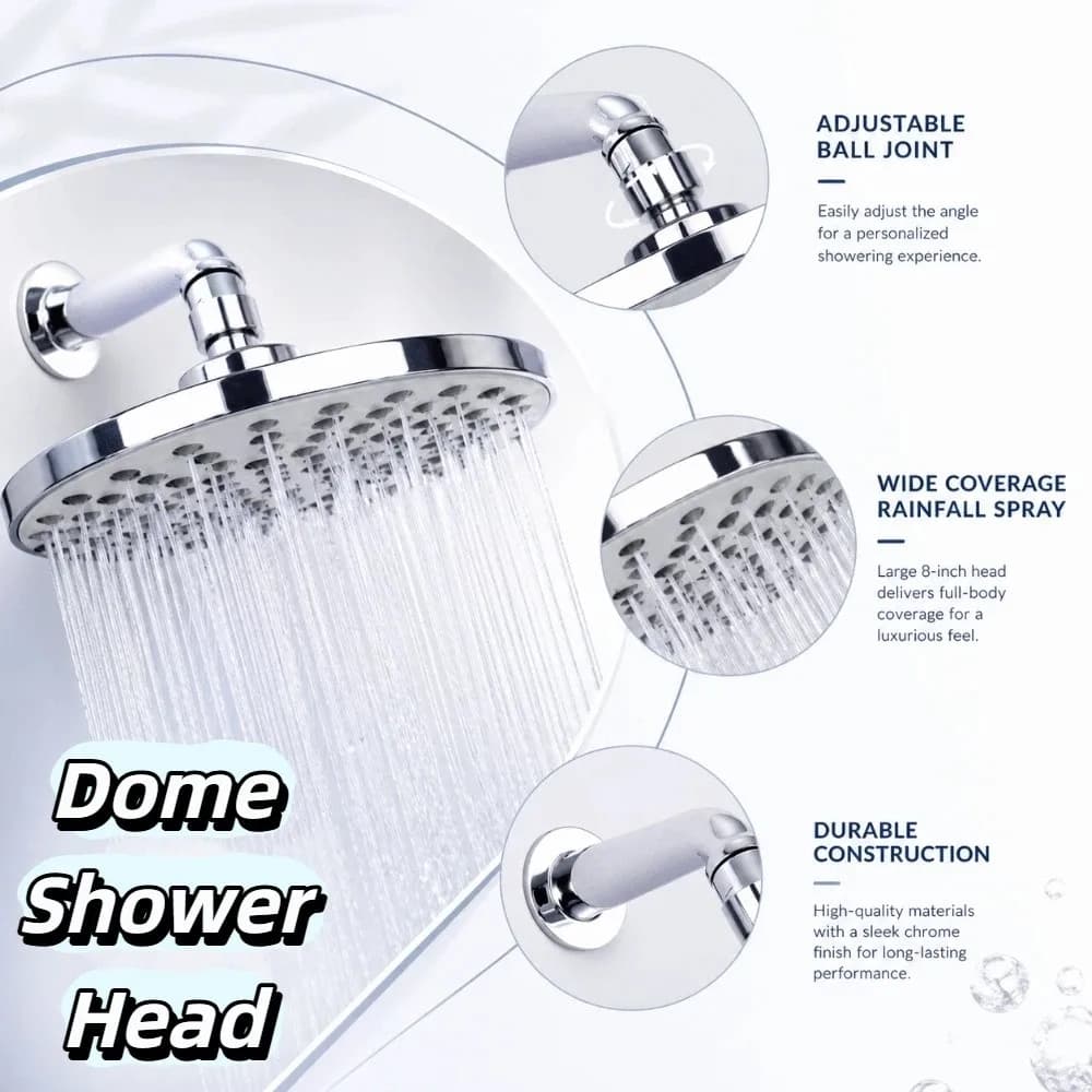 8 Inch Round Round Shower Head Chrome Plated Finish Premium Material Concealed Mount Showerhead Rustproof Performance
