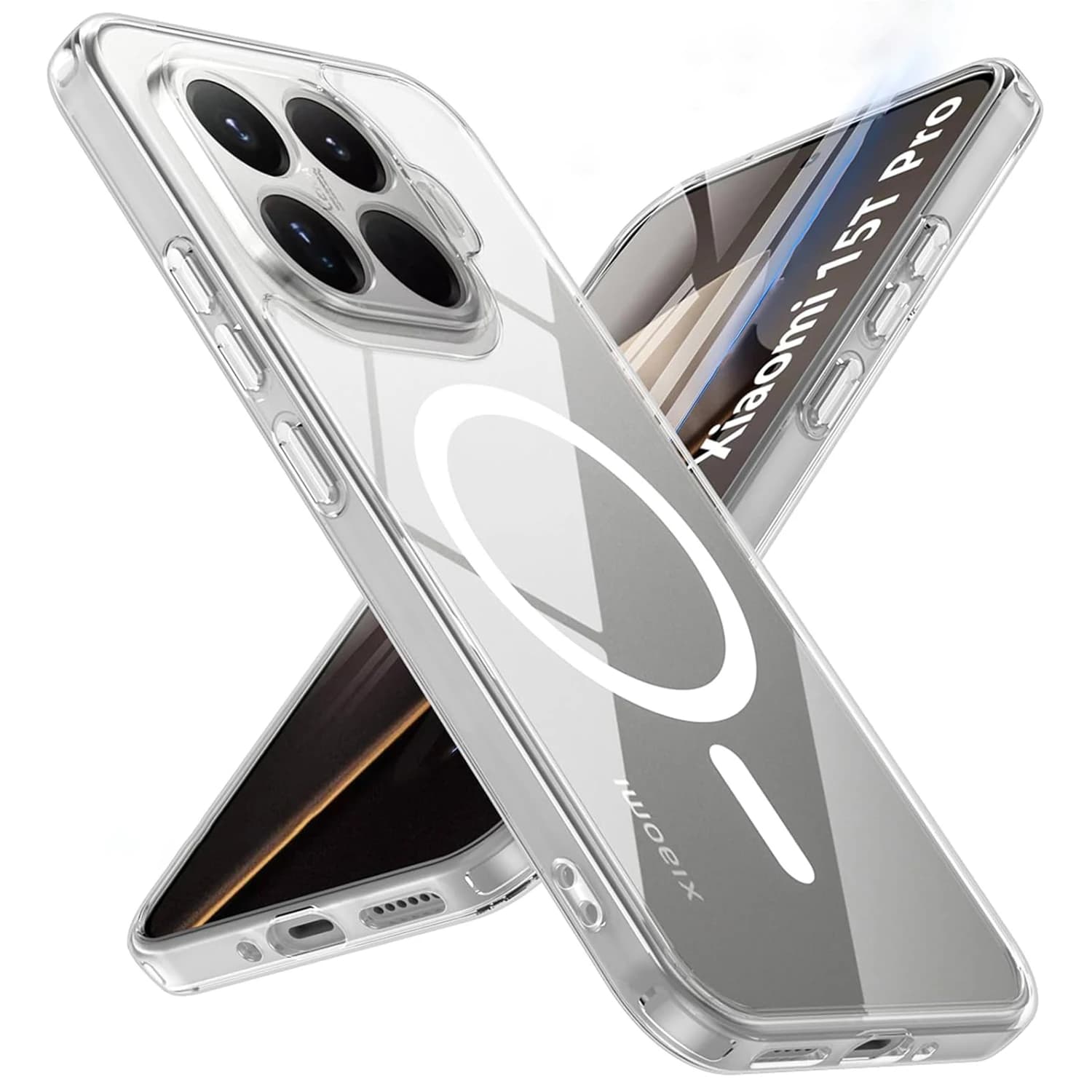 Custodia magnetica resistente con ricarica wireless antiurto per Xiaomi 15T Pro Xiaomi15TPro 5G Custodia per telefono con cover posteriore trasparente