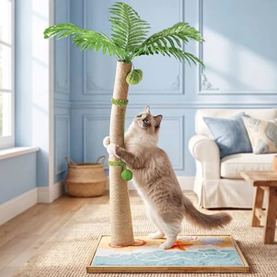 Tiragraffi per Gatti a Forma di Palma, 110 cm di Altezza, con Tappeto e Postazione Rilassante per Gatti da Interno, Base Grande in Sisal, per Gatti Adulti