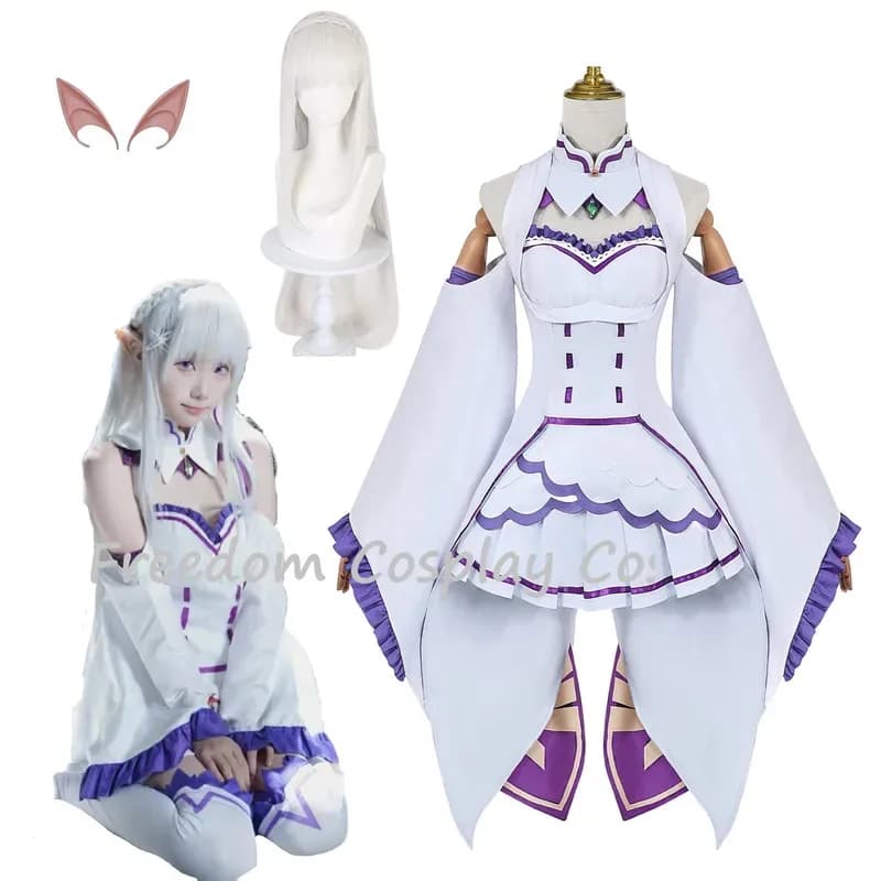 Emilia Rezero Costume Mantle Wig Soul King Zero Cosplay Halloween Party Uniform Cameriera Dresses for Women