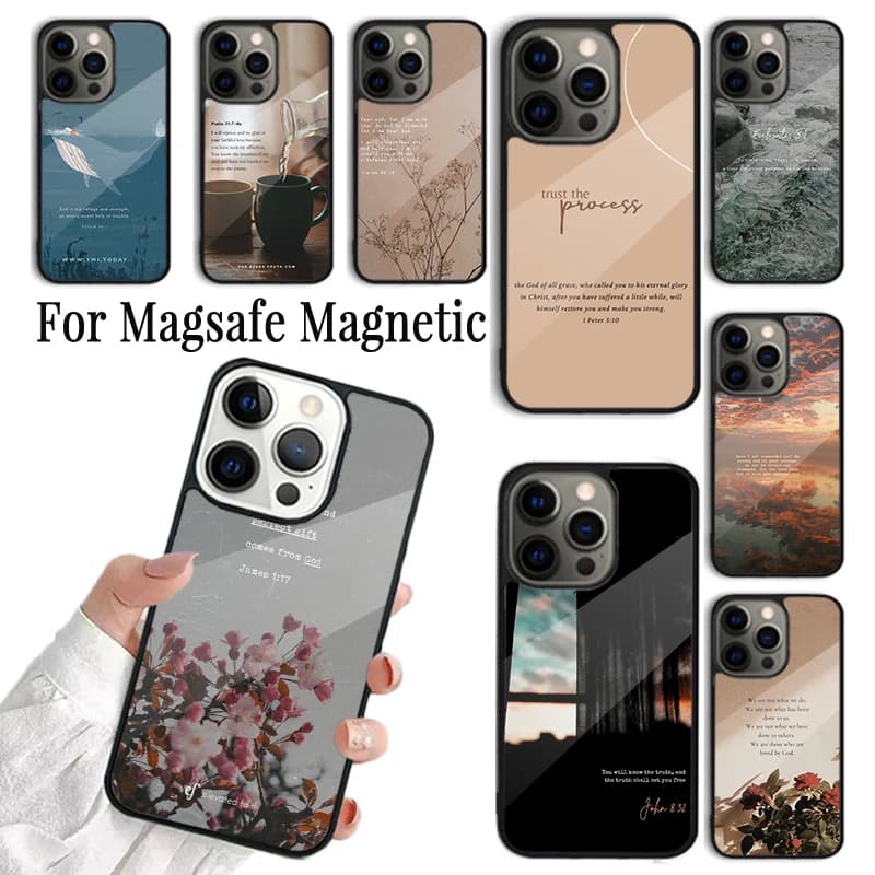 Cover Morbida per iPhone con Versetto Biblico e Citazione Cristiana, Compatibile con iPhone 17 AIR 16 15 14 13 12 11 Pro Max Plus, Wireless Magnetica Magsafe