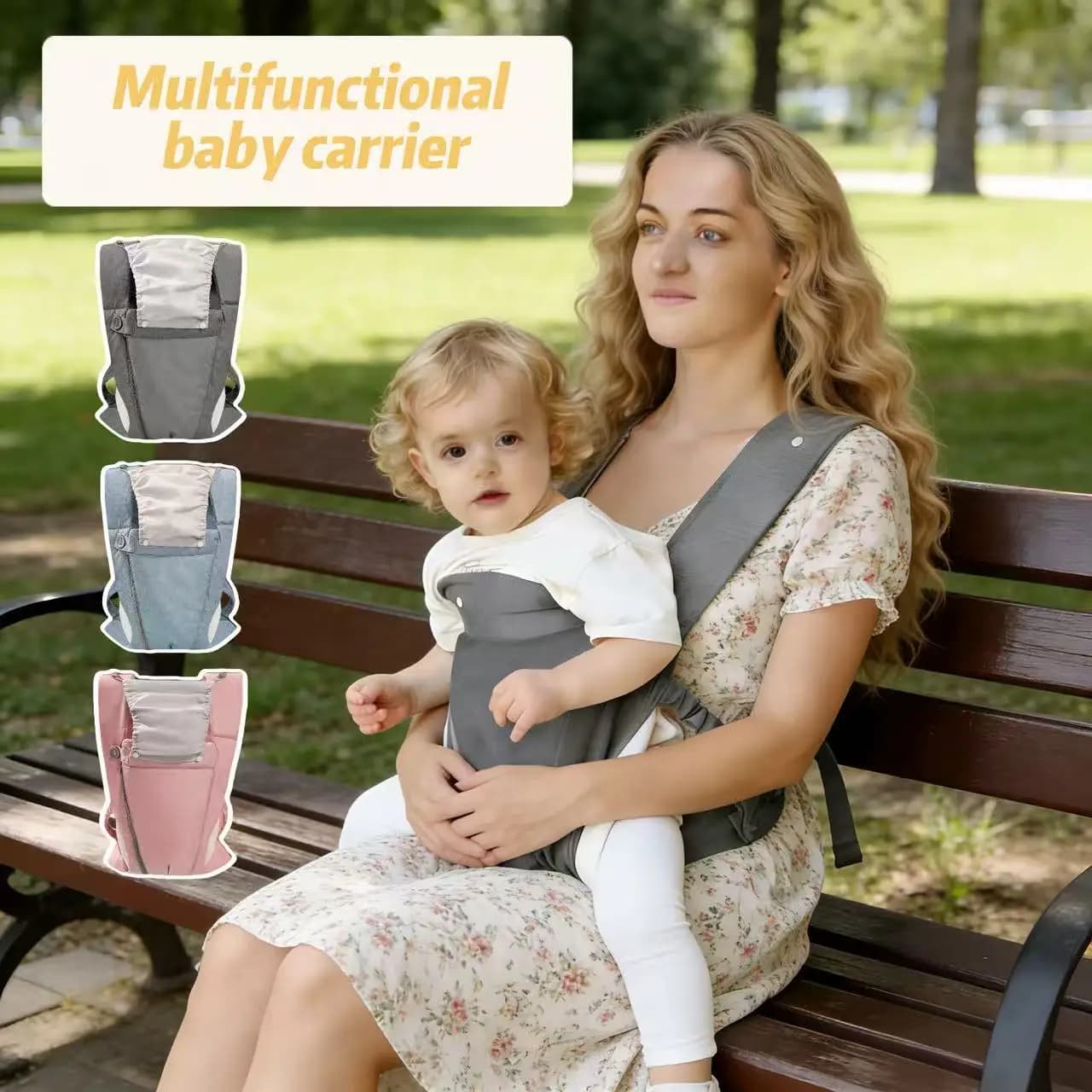 Set da 1 pezzo, marsupio multifunzionale per neonati con cerniera, marsupio frontale per bambini, facile da indossare e togliere con cerniera, materiale morbido e delicato sulla pelle, cappuccio antivento rimovibile, uno strumento a mani libere per i genitori