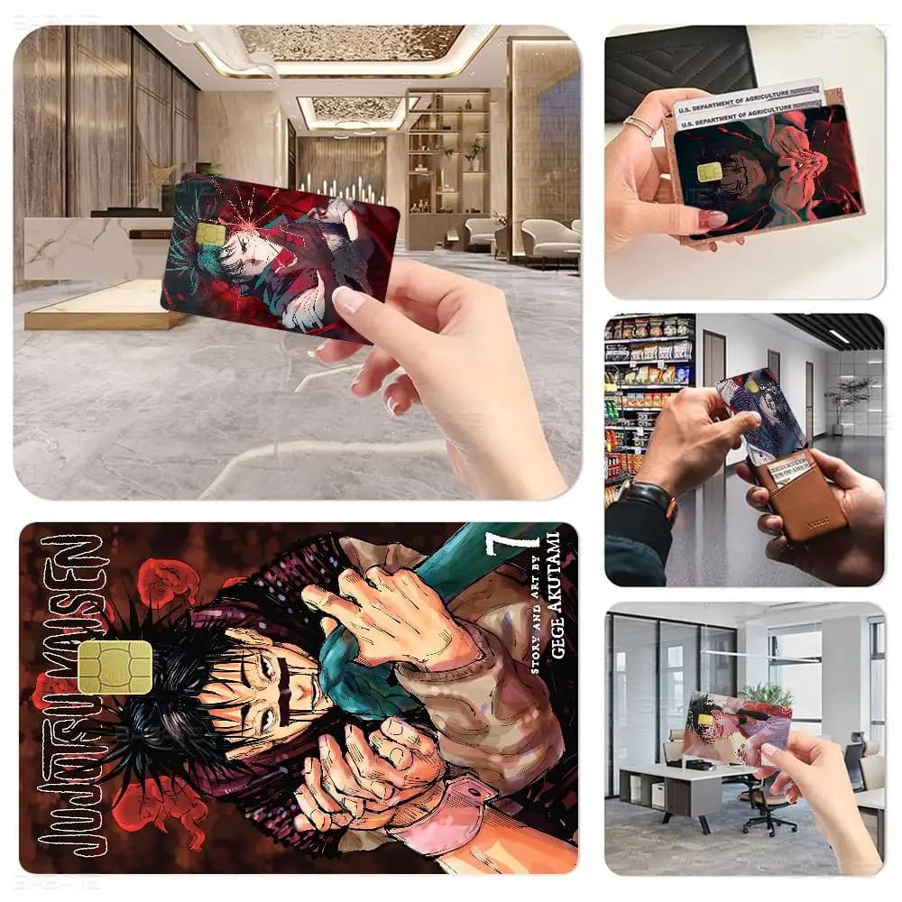 Popolare Adesivo Anime J-jujutsu K-kaisen, Pellicola Protettiva per Carte di Credito e Debito Piccole e Grandi Senza Chip, Lato Anteriore