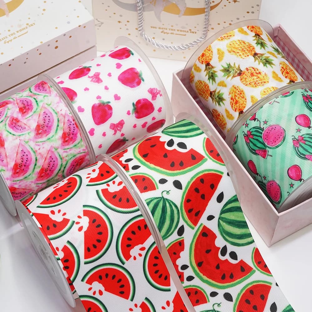 Nastro in Grosgrain stampato frutta cartone animato fai da te per forniture artigianali accessori per cucire 5 yarde, stampo in resine planari 10 pezzi. 51589