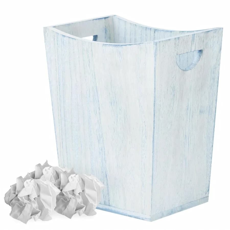 Wood Trash Can Small Square Wastebasket Bin for Bathroom Office Bedroom Living Room Rustic Blue