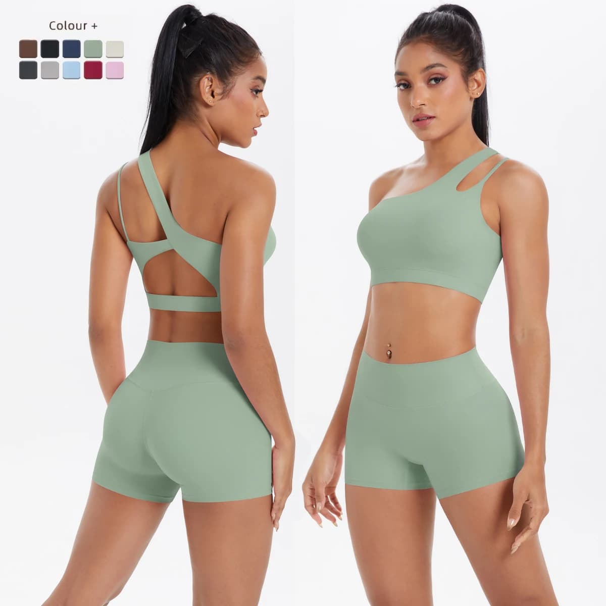 Tuta da yoga Set sportivo Palestra Sport Crop Top Reggiseno da yoga in nylon tinta unita Corsa Ciclismo Sport Palestra Allenamento Pantaloncini da yoga