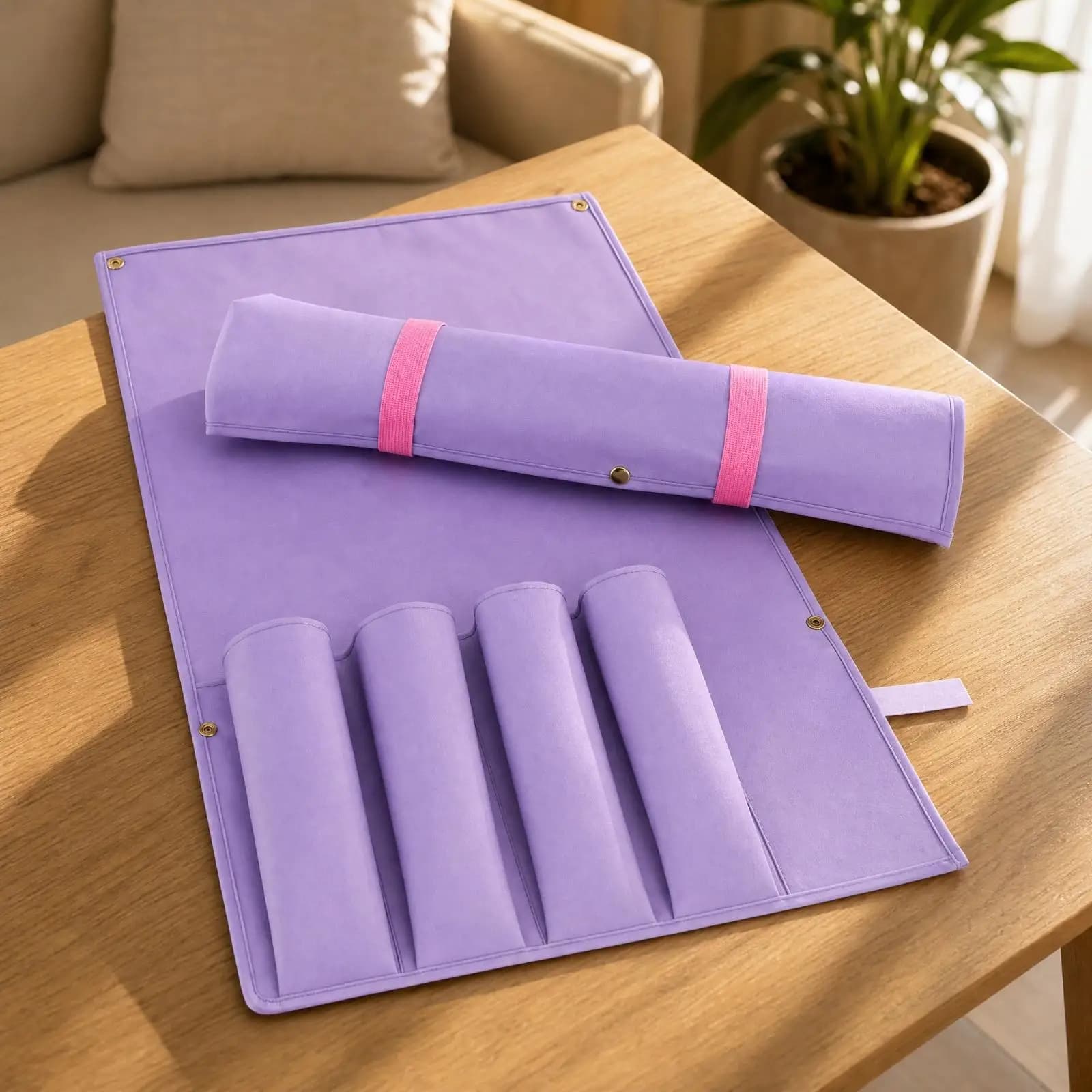 Tile Organizer Portable Roll-up Mahjong Bag with Vertical Pockets Space-Saving
