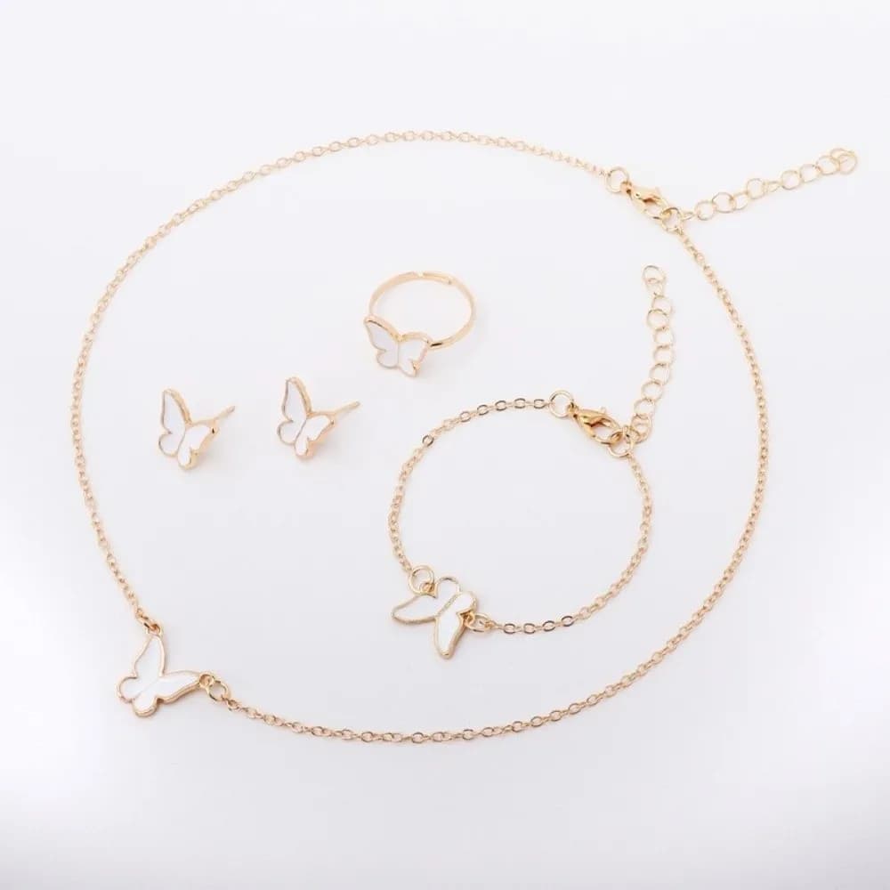 Set di Gioielli Elegante a Forma di Farfalla, Collana e Anello Minimalisti alla Moda con Cuore, Design Creativo con Smalto a Goccia