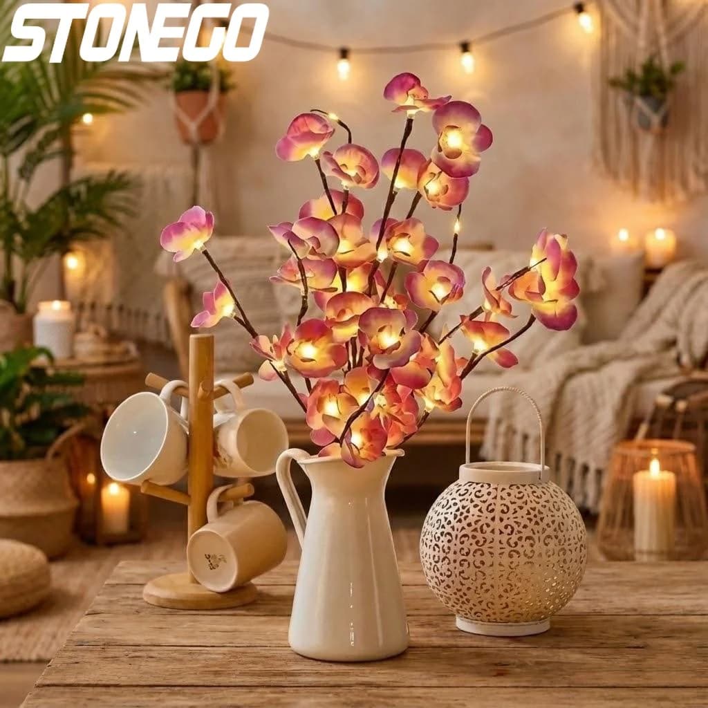 Luci Decorative a LED a Forma di Farfalla e Orchidea, 20 LED, per Decorazioni Natalizie e Camere da Letto, Funzionamento a Batteria