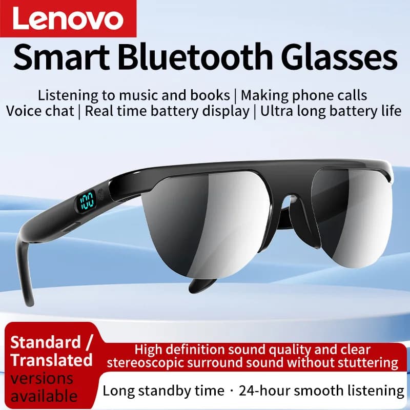 Occhiali da Sole Lenovo Smart Bluetooth con Traduzione, Cuffie Open-Ear con Audio Stereo HD e Display Batteria per Chiamate e Musica