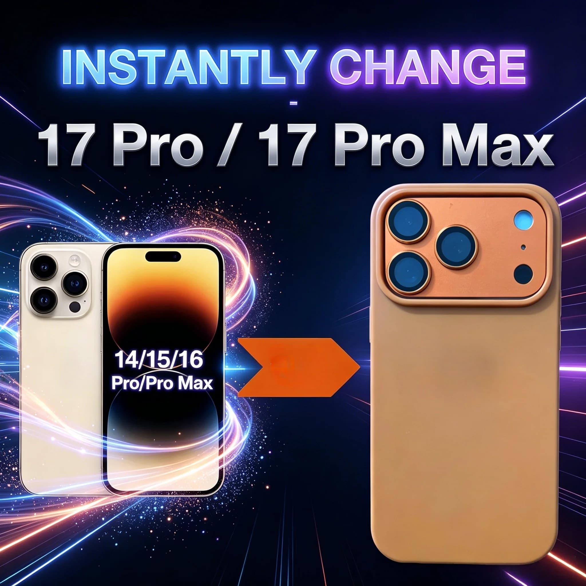 Per iPhone 14 15 16 Pro Max, custodia che trasforma istantaneamente il tuo iPhone in un iPhone 17 Pro/Pro Max con protezione fotocamera