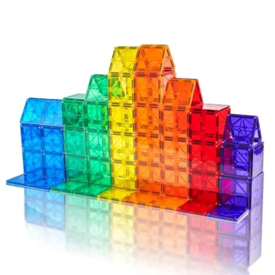 Set di 60 Piastrelle Magnetiche 3D - Con Supermags Doppio di Forza, Rivettate per Maggiore Sicurezza, Blocchi Educativi STEM