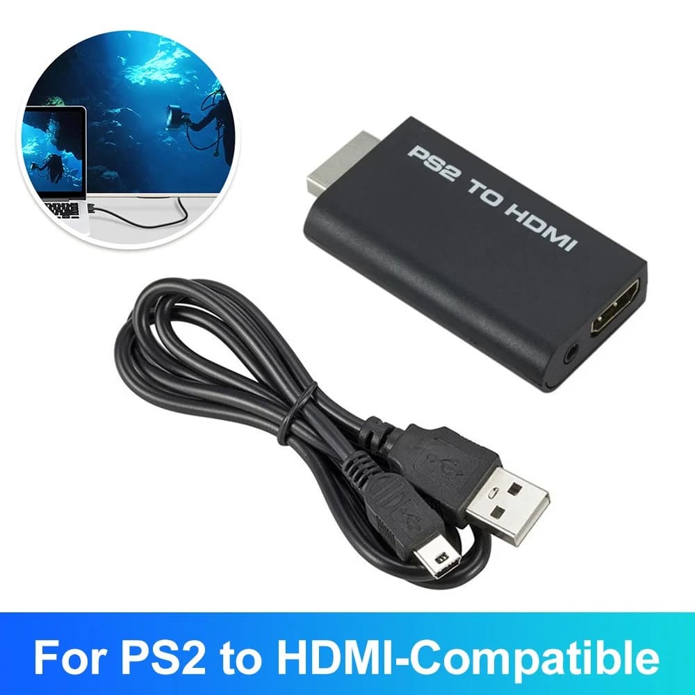 Convertitore adattatore compatibile da PS2 a HDMI Conversione video Full HD 1080P Interfaccia di trasmissione Console di gioco per monitor TV HD