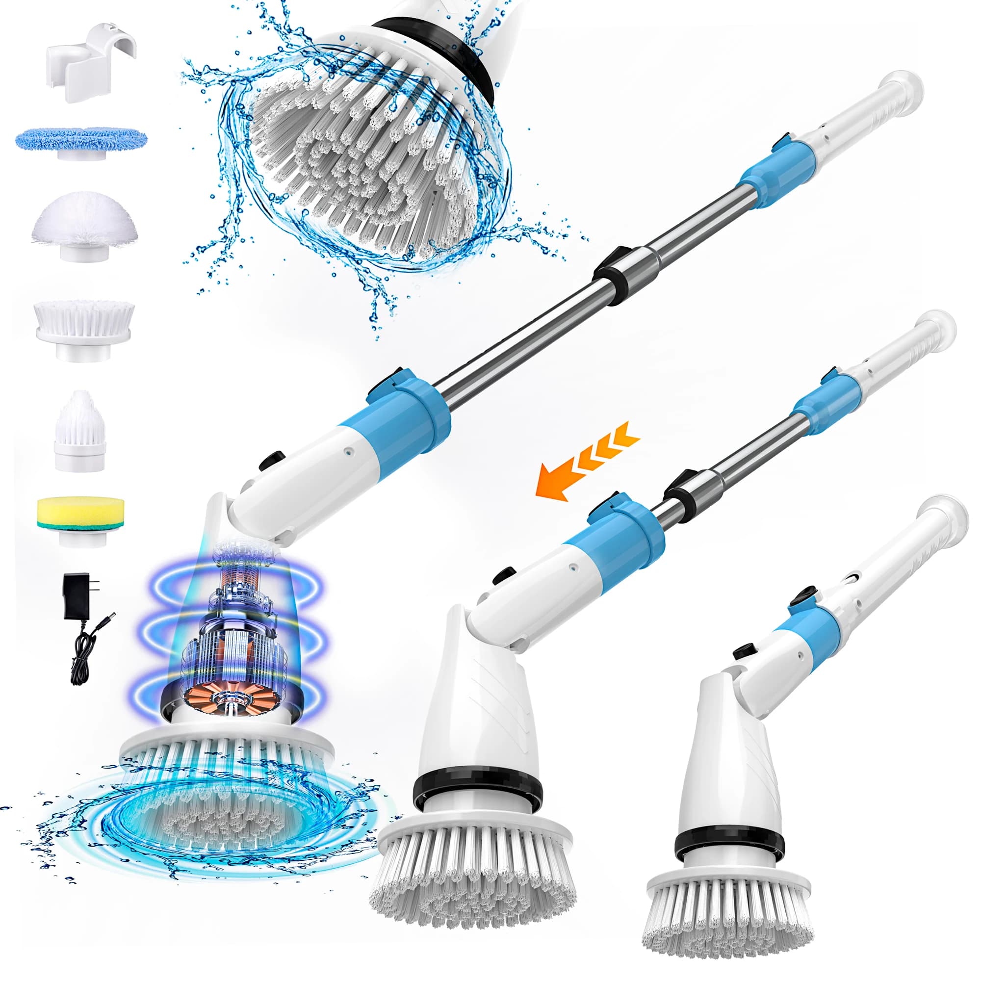 Wireless shower cleaning brush with 450 rpm electric purifier with 5 replaceable brushes Adjustable extension handle for the bathroom