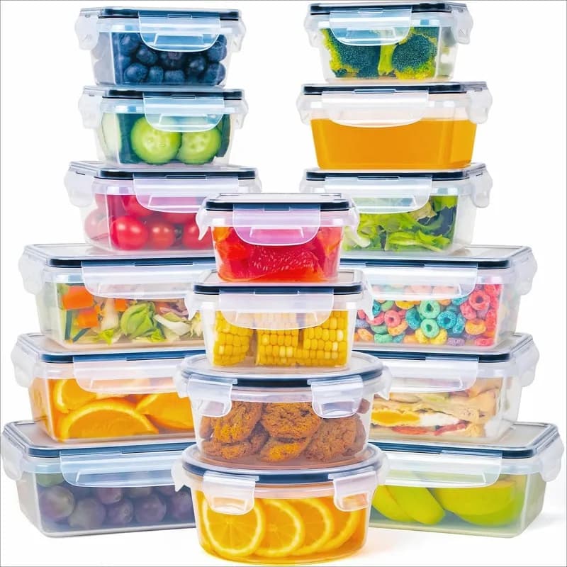 Set di 6 Contenitori in Plastica per Alimenti, 5 Misure Impilabili e Riutilizzabili per Frutta, Verdura, Pasta e Pranzo