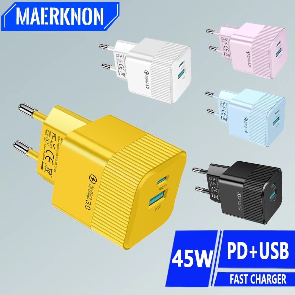Caricabatterie USB C a ricarica rapida Caricatore tipo C PD 45W per Samsung Galaxy iPhone 13 Adattatore di ricarica rapida per telefono cellulare Xiaomi Huawei