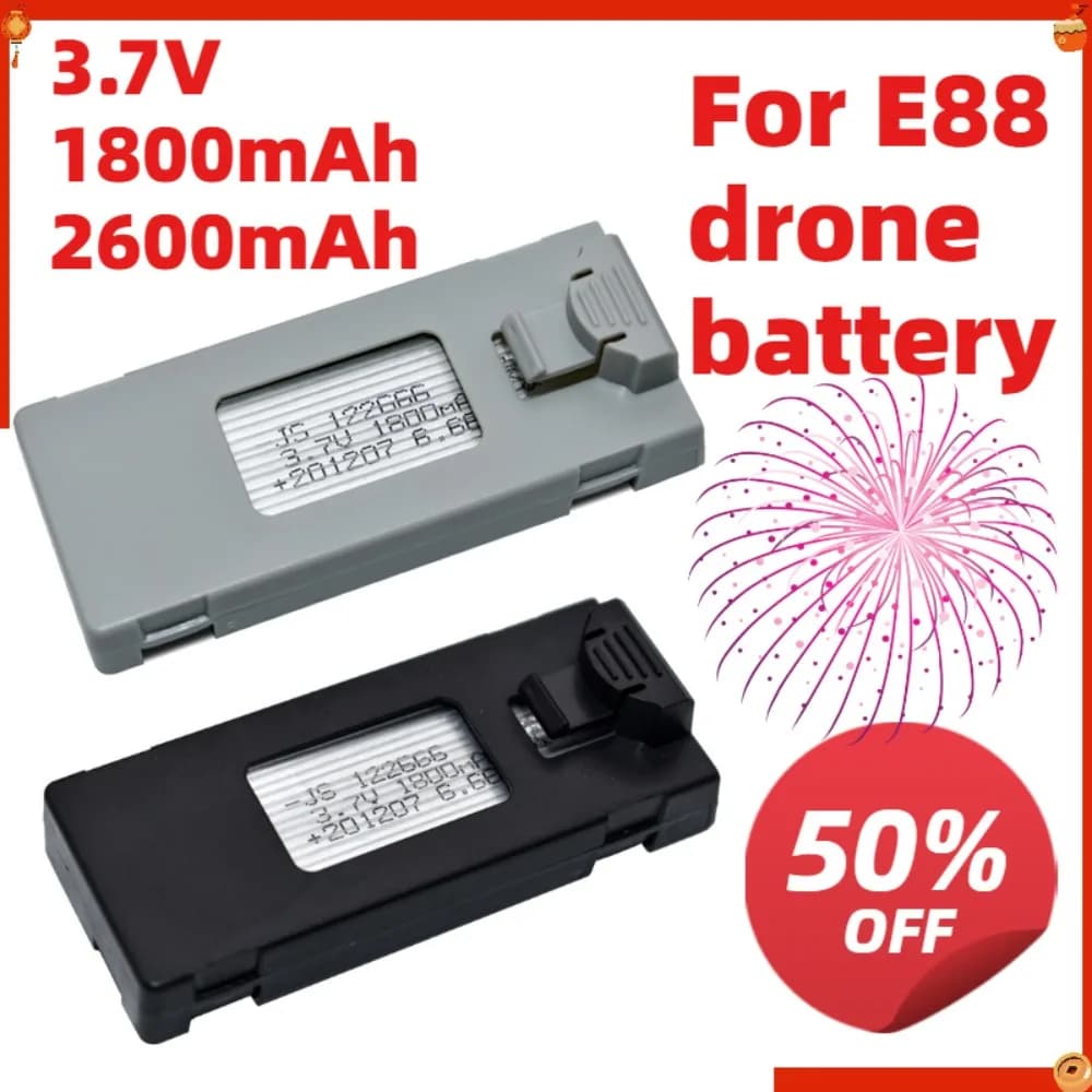 Batteria per drone telecomandato 3.7v 1800mAh 2600mAh per accessori drone E88, ricambi per quadricottero RC Drone FPV