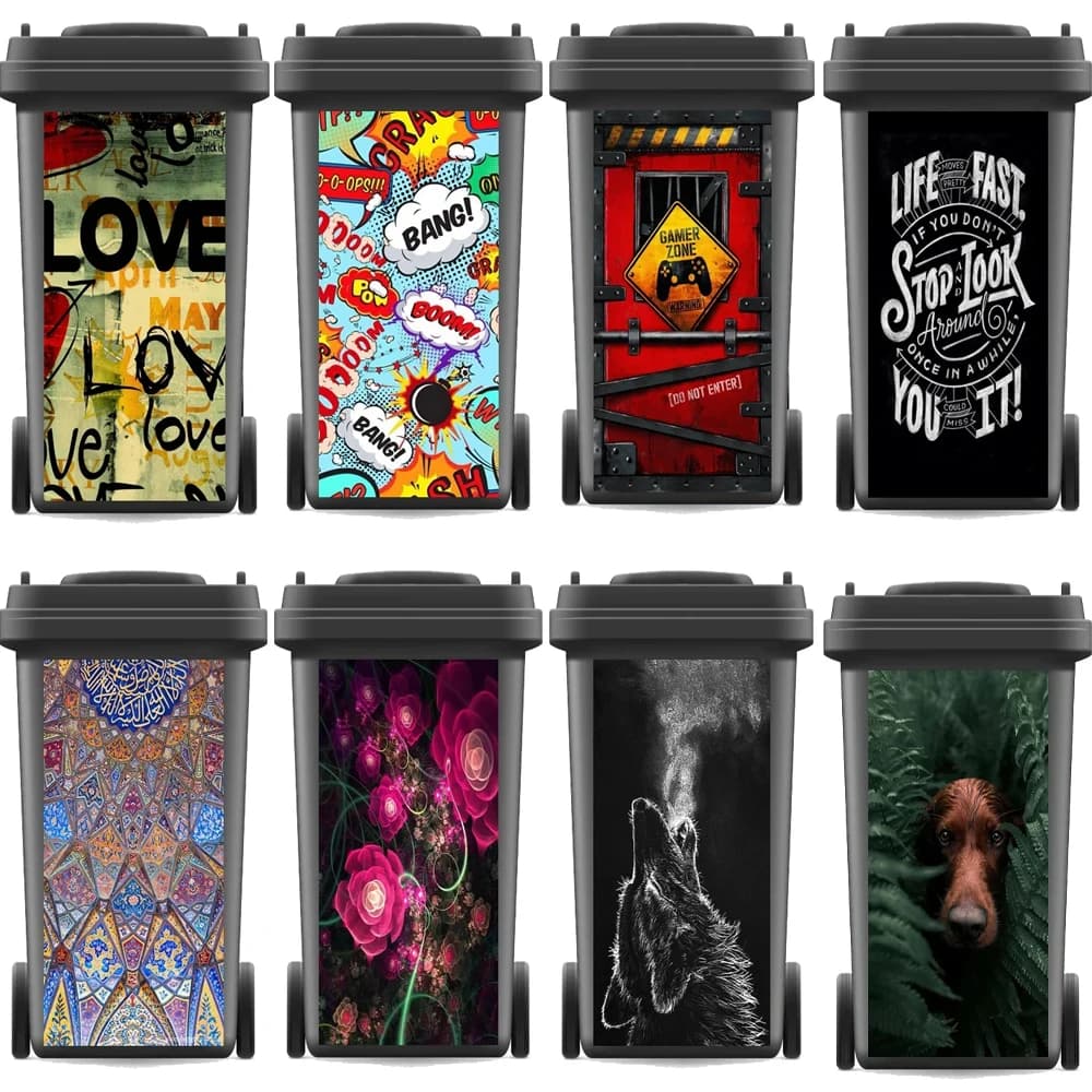 Design creativo stampa Graffiti Sticker decalcomania aggiornamento cestino bidone della spazzatura coperchio adesivo cucina 120 litri 240 litri