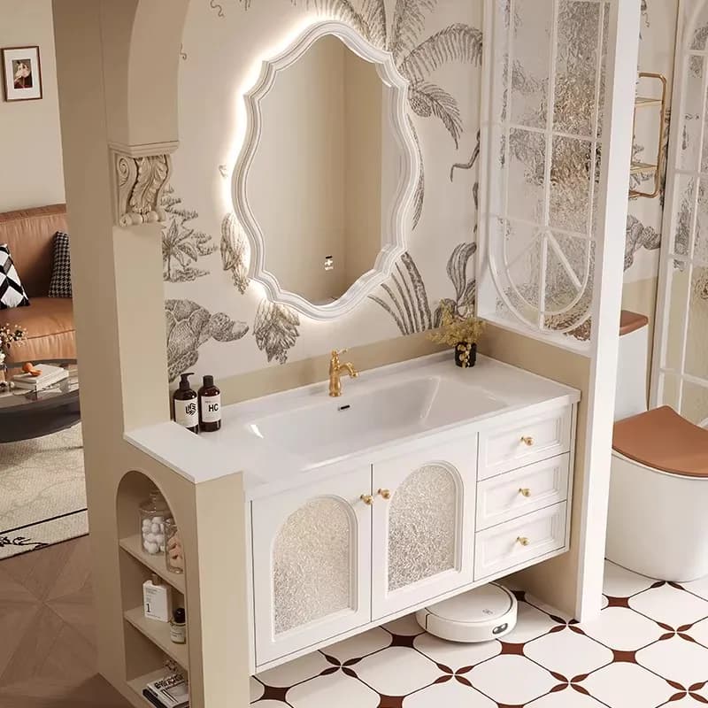 Modern Luxury Customized Eco-Friendly Water Resistant Wooden Bathroom Vanity Cabinet Wall-Mounted Mirror Included For Apartment