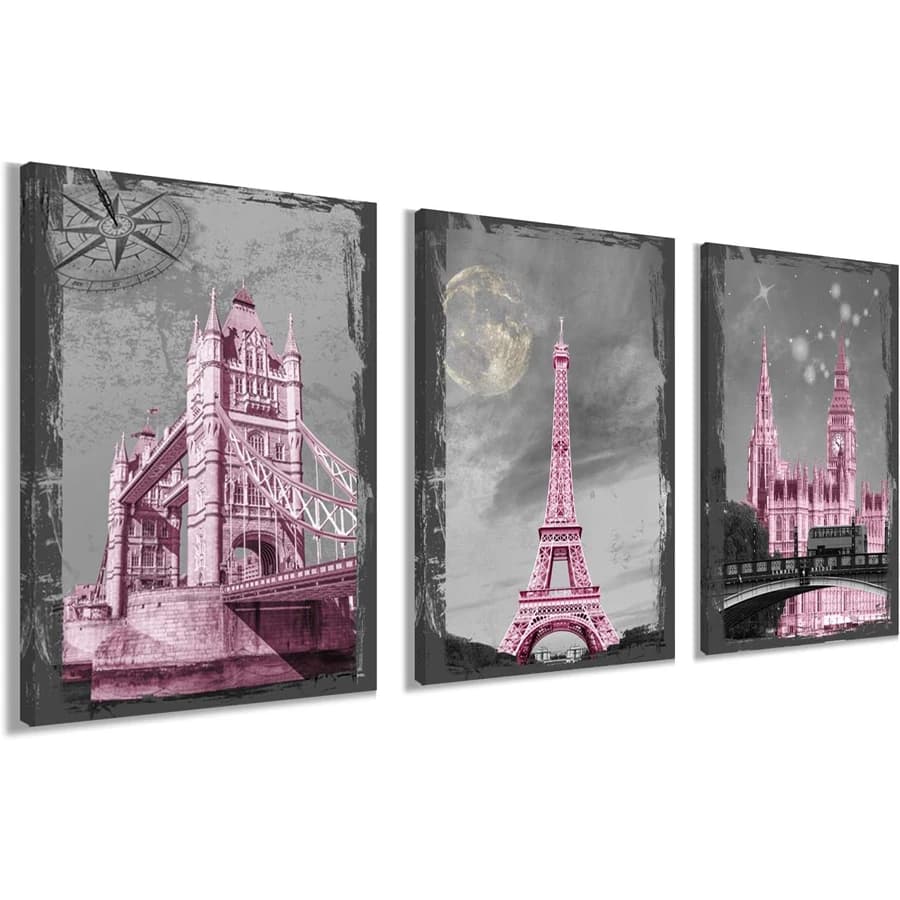Triptych Eiffel Tower full diamond painting kit Wall Decoration Girl Pink Room Paris diamond embroidery Suitable for adult craft